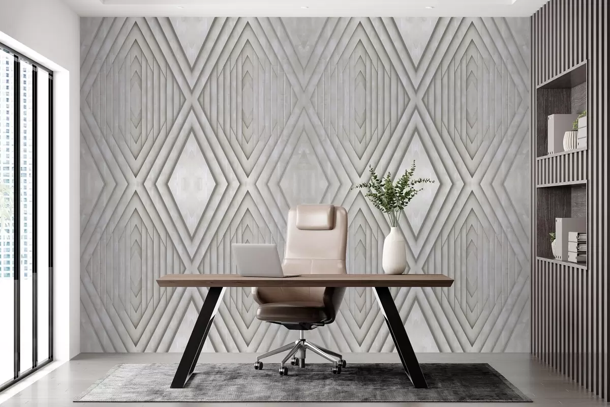 murais de parede imitação de painéis de madeira em tons de bege w04168