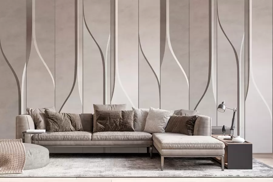 murais de parede imitação de painéis de parede em tons de bege w04169