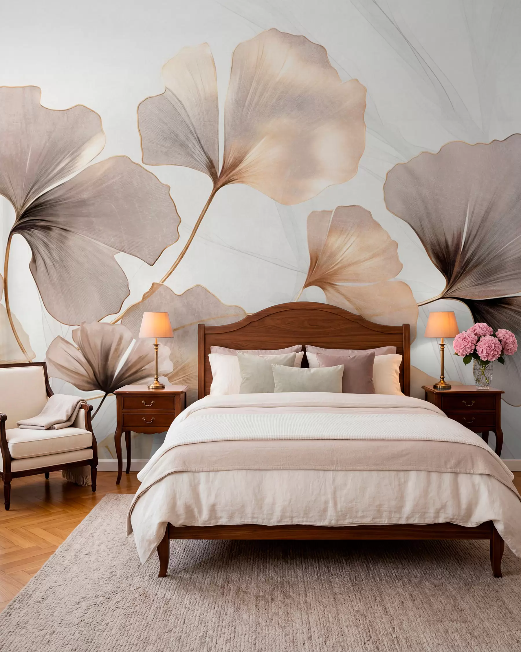 murais de parede Ginkgo em tons de areia w09215