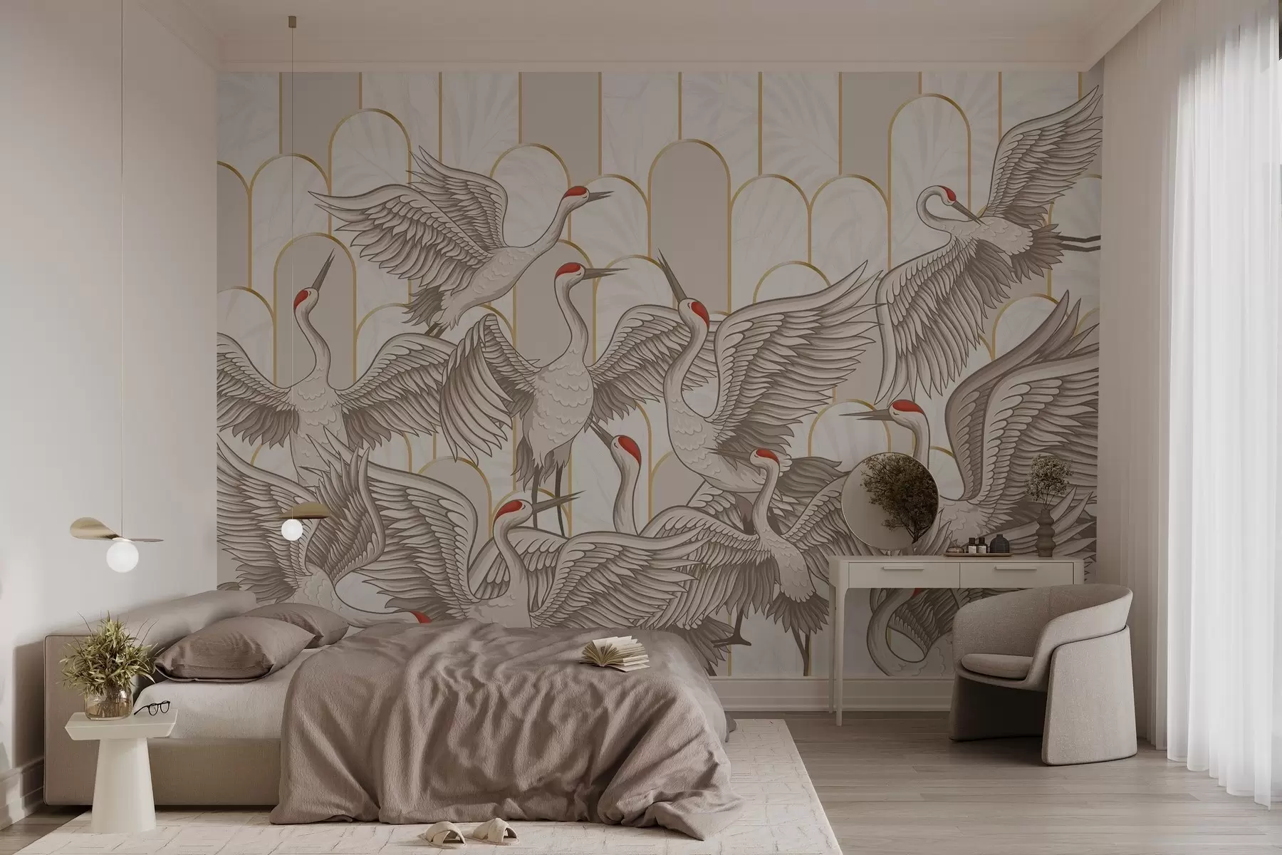 murais de parede Pássaros e arcos vintage w04193