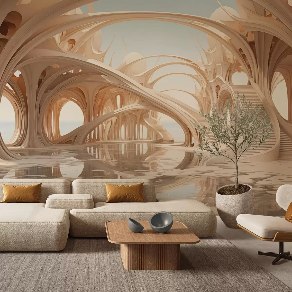 murais de parede Arquitetura de fantasia com arcos sobre a água w09241