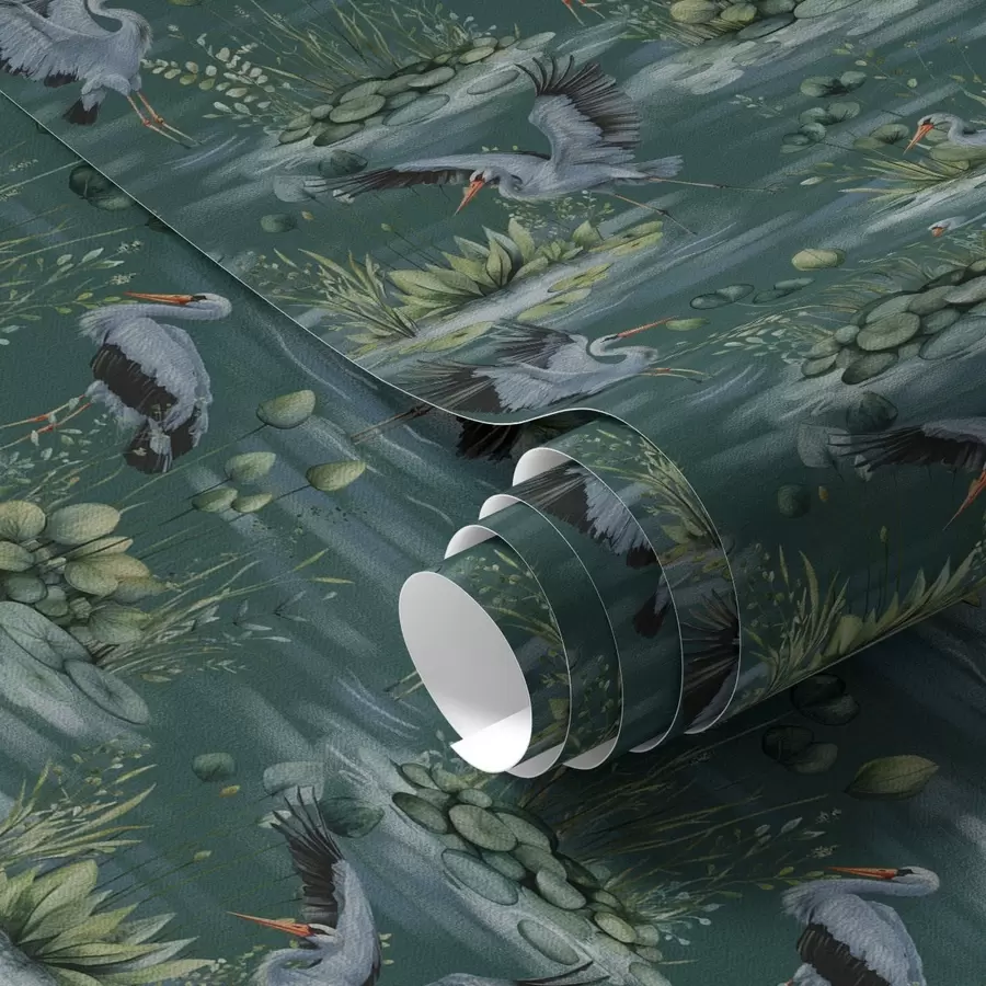 murais de parede Cenas com garças sobre o fundo de lagos e nenúfares a00202