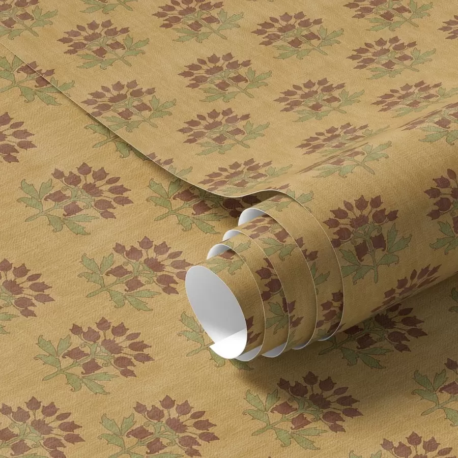 murais de parede Padrão floral retro com lótus sobre fundo amarelo a00238