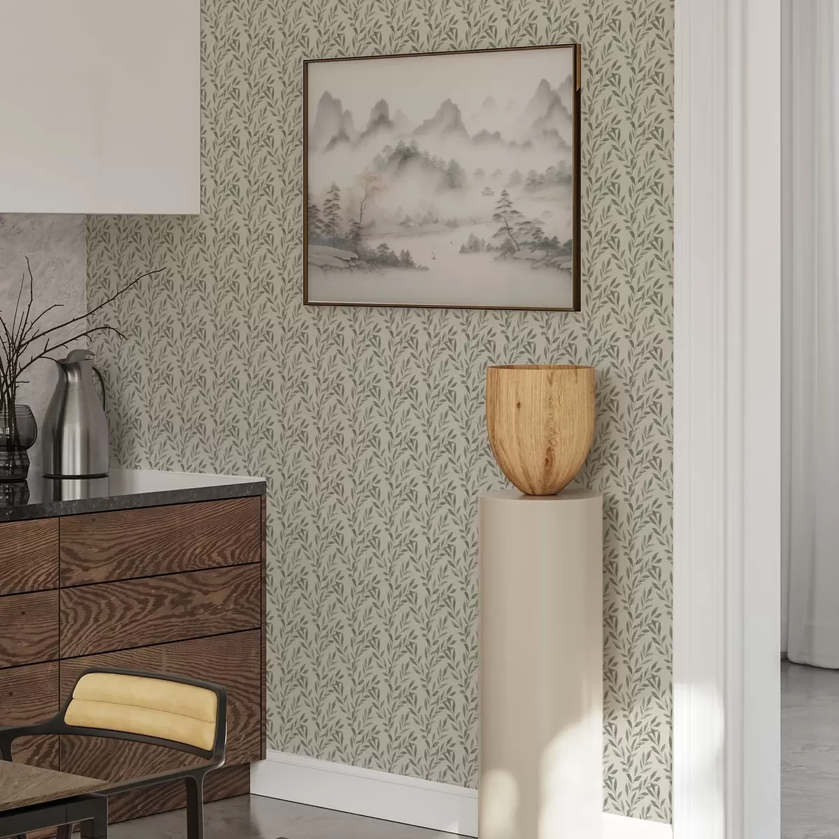 Papel de parede Ramos de oliveira num fundo claro a00243