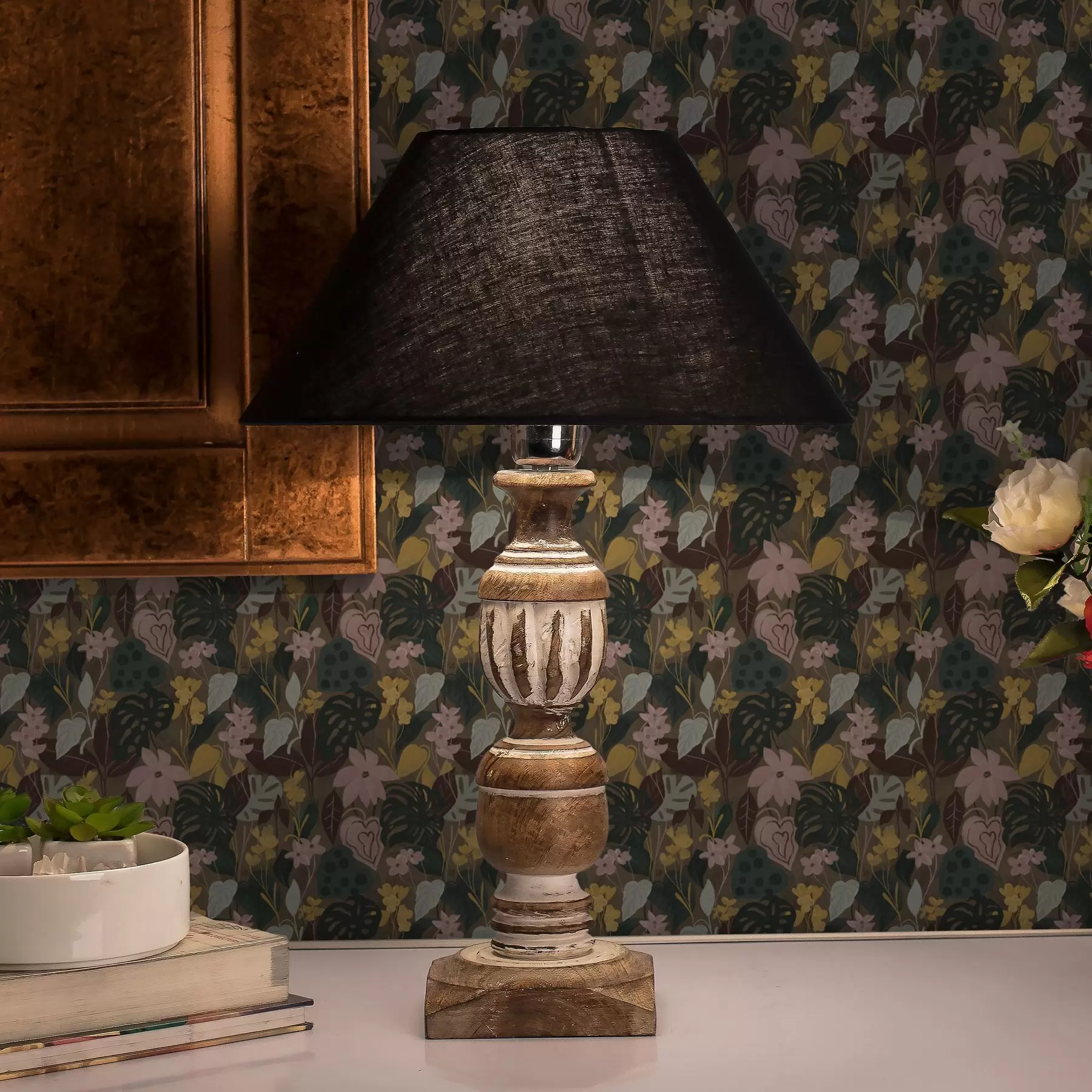 murais de parede Folhas e flores tropicais escuras numa pintura densa pintura densa a00244