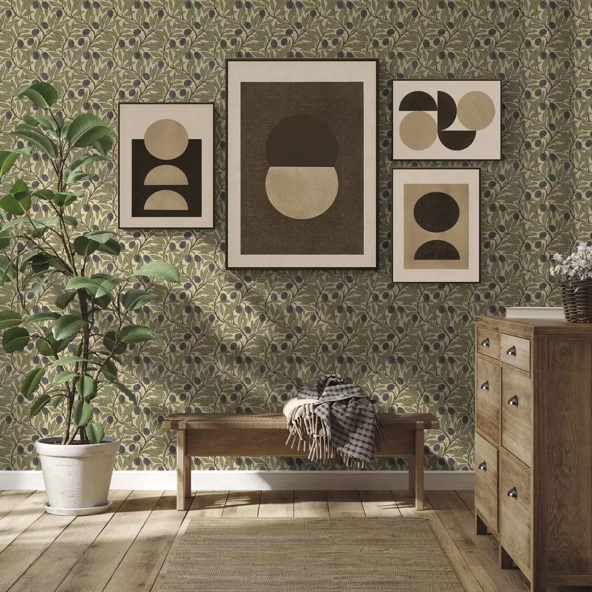 Papel de parede Azeitonas em ramos numa paleta de azeitonas quentes a00246