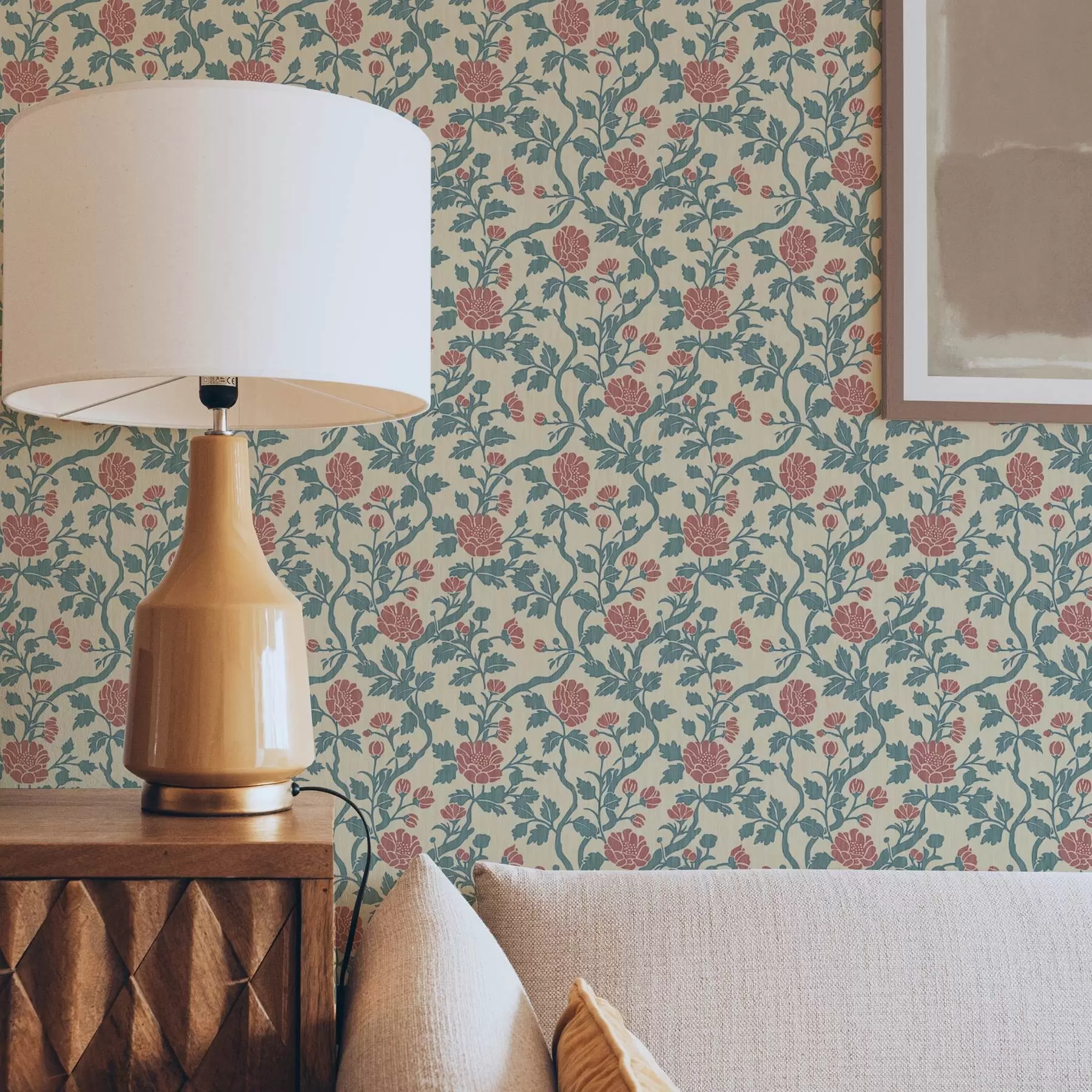 murais de parede Padrão retro com flores em vermelho e verde a00250