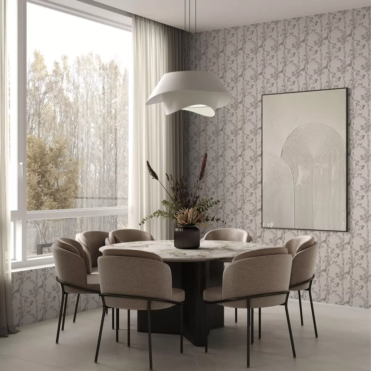 Papel de parede Ramos de bétula com folhas, fundo texturado a00257v1