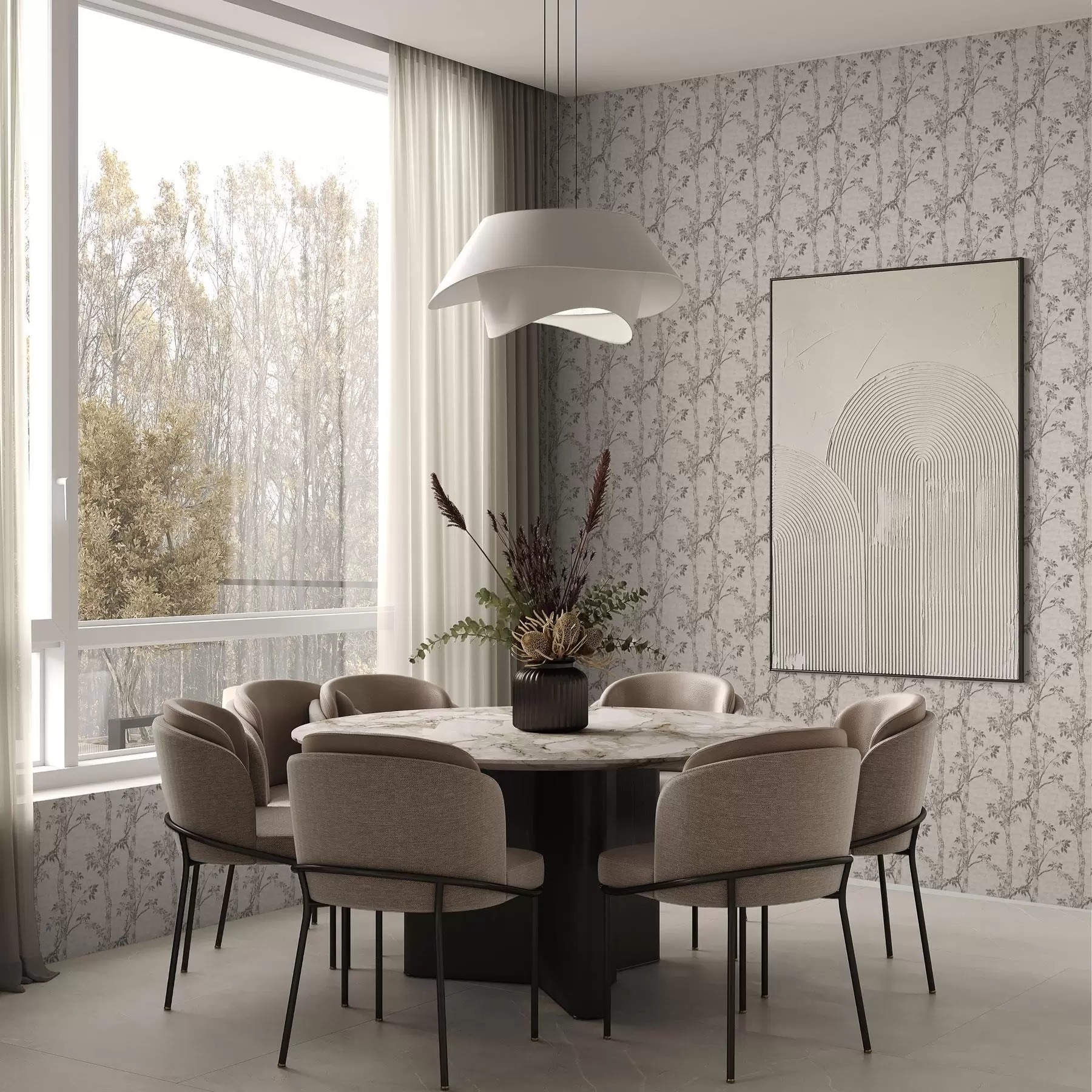 murais de parede Ramos de bétula com folhas, fundo texturado a00257v1