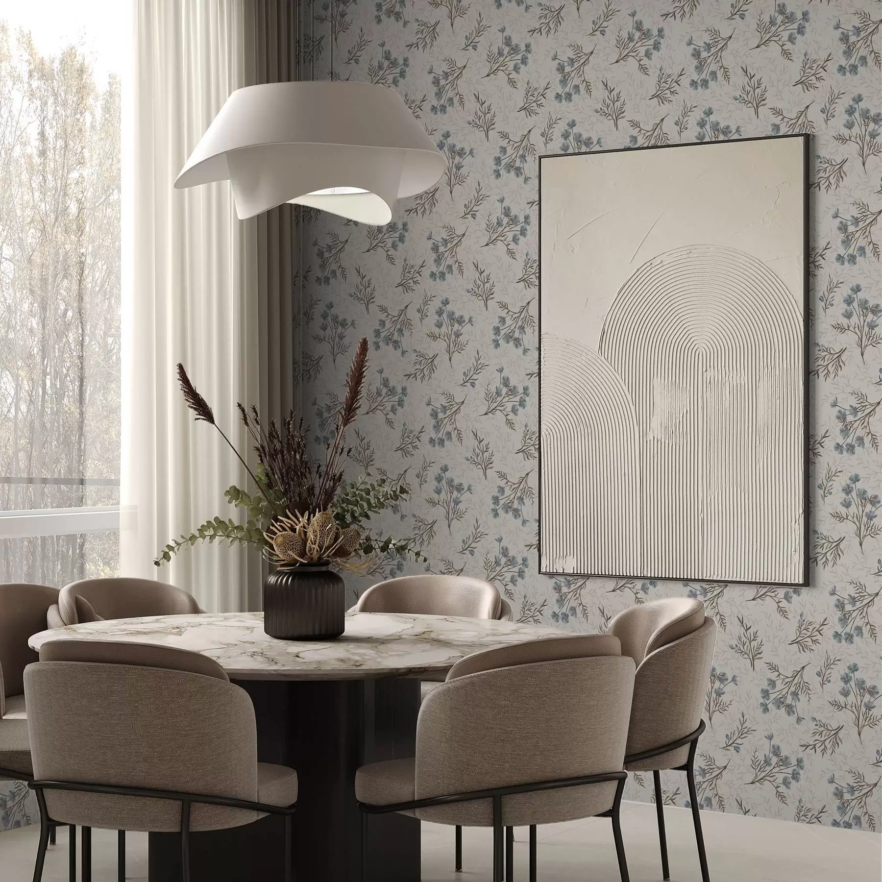 murais de parede Pequenas flores azuis com ramos castanhos a00265