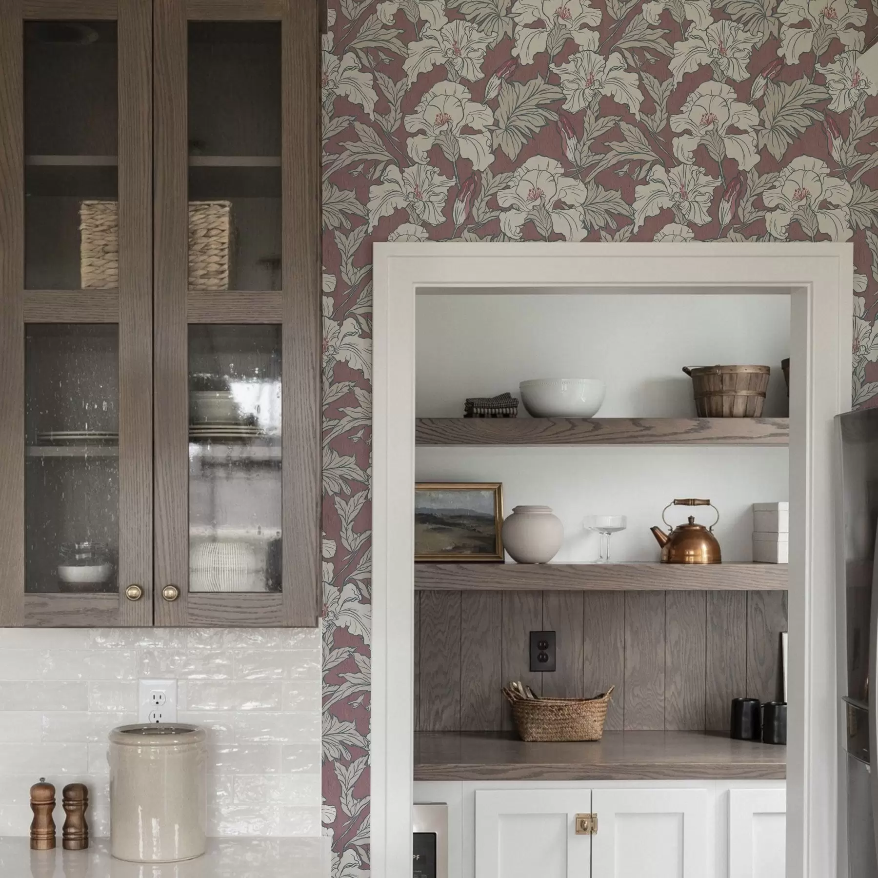 murais de parede Hibisco branco sobre fundo cor-de-rosa com botões vermelhos a00272