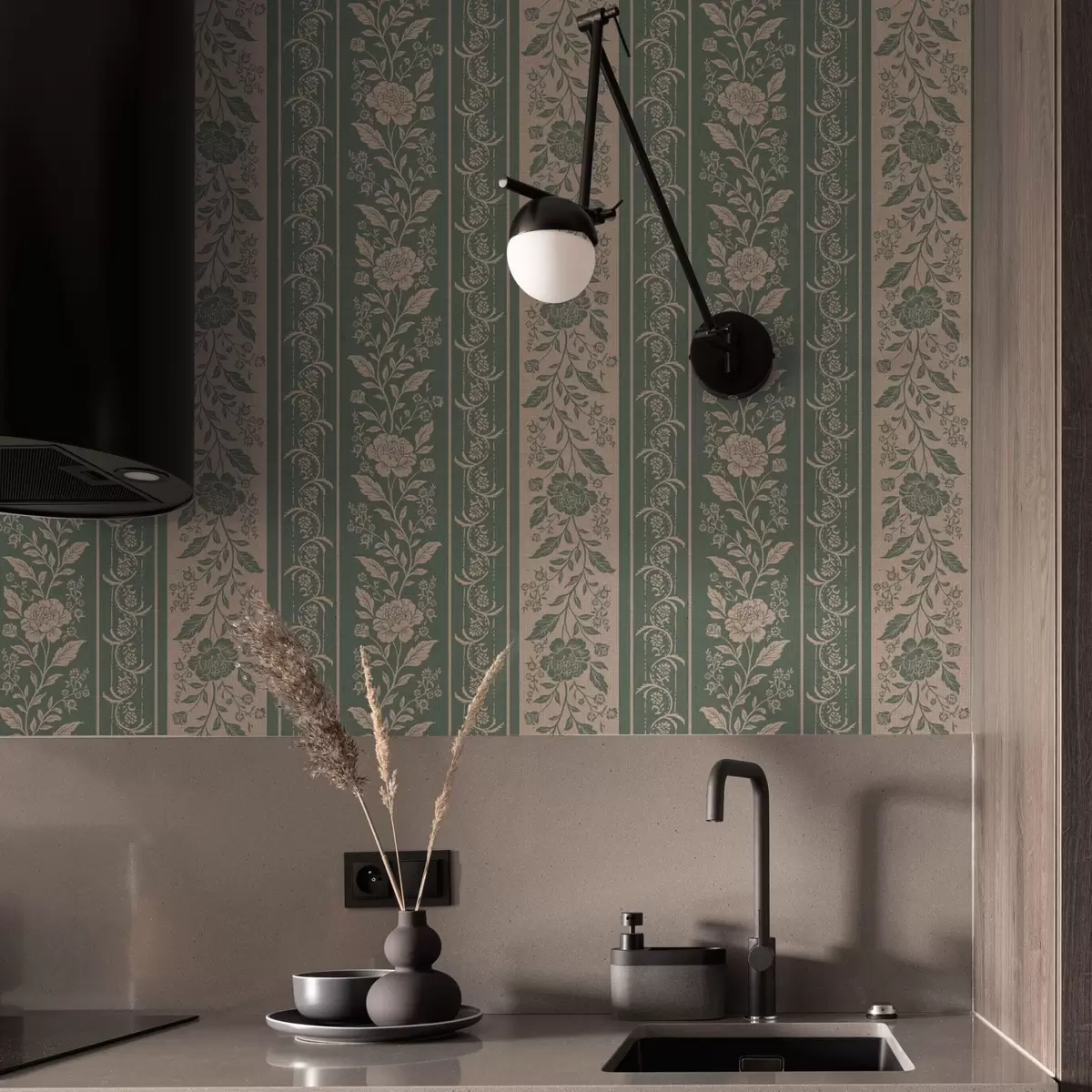 Papel de parede Riscas verticais com padrão floral a00273