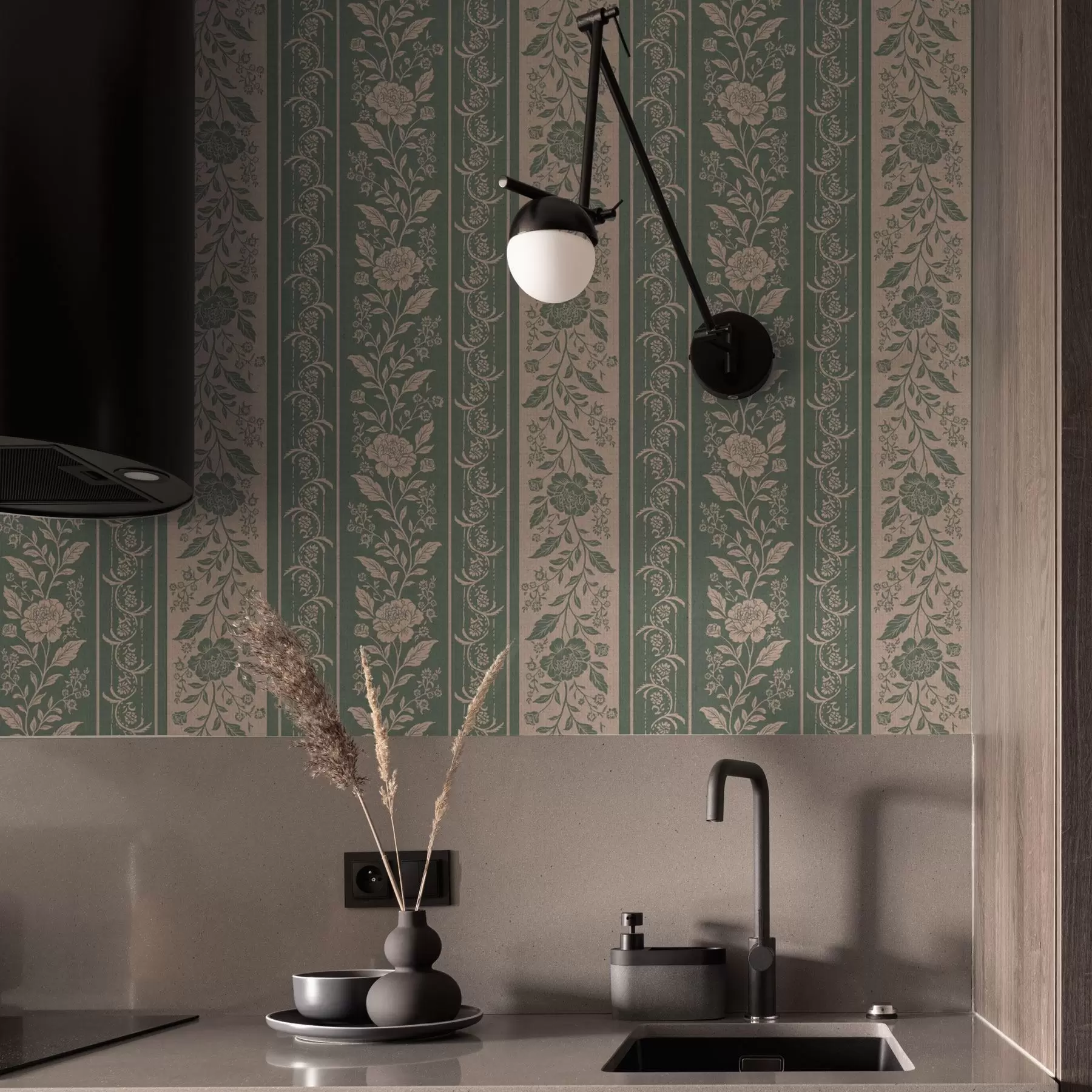 murais de parede Riscas verticais com padrão floral a00273