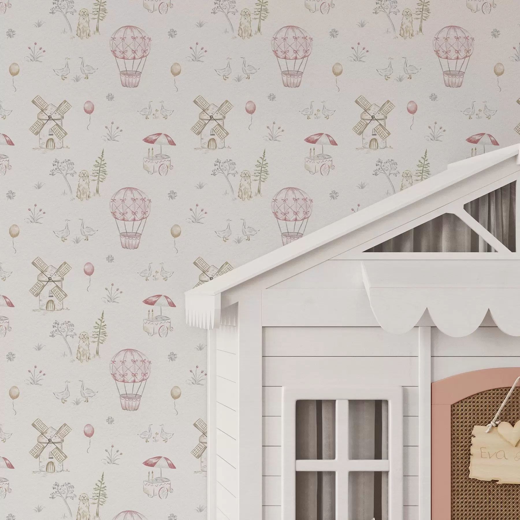 murais de parede Ilustrações para crianças: Cão, patos, bolas, moinho a00278