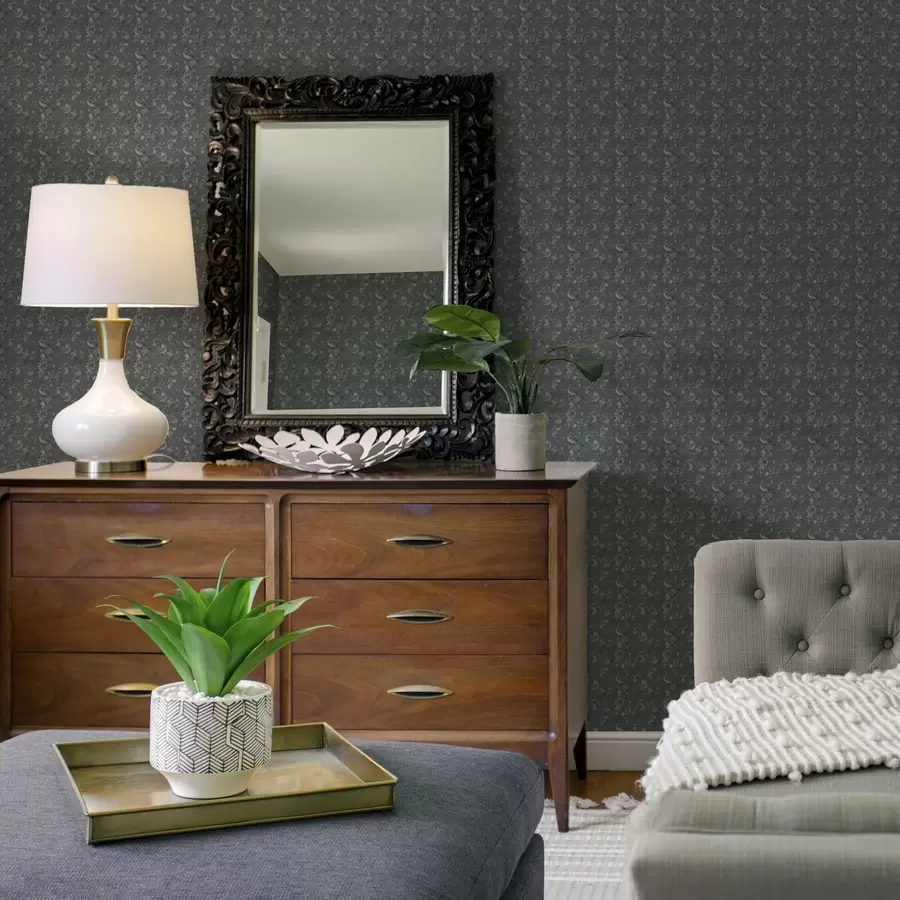 murais de parede Padrão escuro com pássaros e flores, estilo clássico a00281