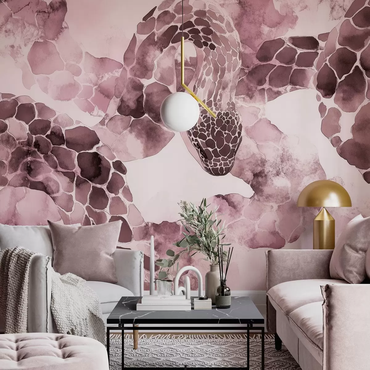 murais de parede Silhueta de cobra, estilo aguarela, cores bordeaux w04113v1