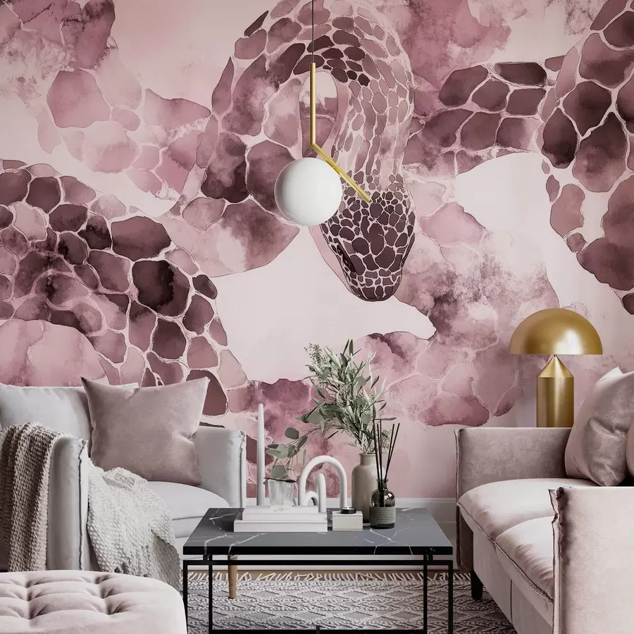 murais de parede Silhueta de cobra, estilo aguarela, cores bordeaux w04113v1