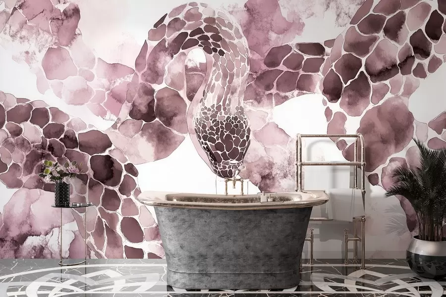 murais de parede Silhueta de cobra, estilo aguarela, cores bordeaux w04113v1