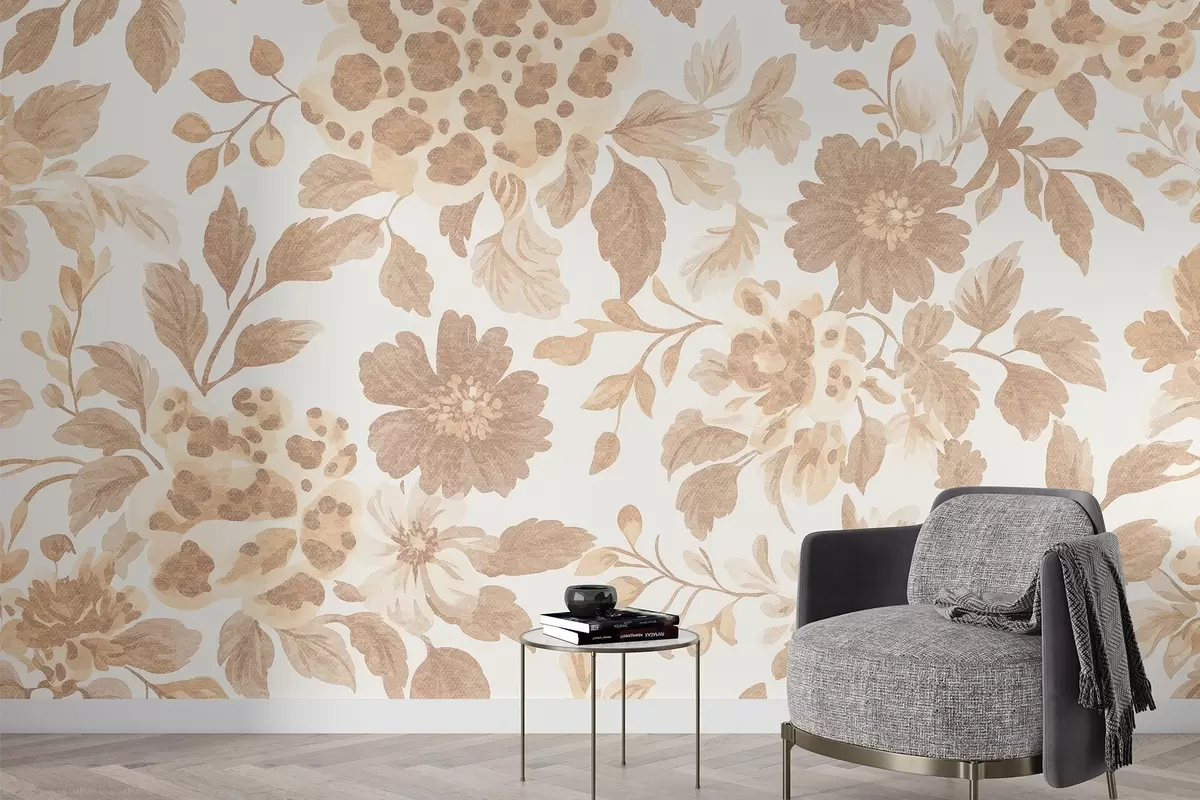 murais de parede Flores estilo Boho com estampado de leopardo, cor bege w04114