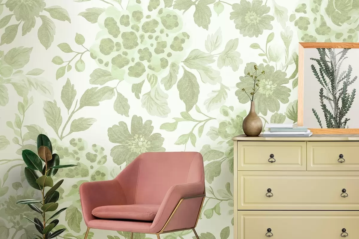 murais de parede Flores estilo Boho com estampado de leopardo, cor verde w04114v2