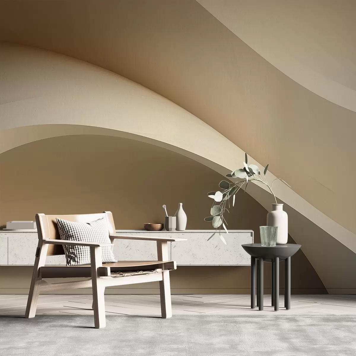 murais de parede abstração, ondas, curvas suaves, bege, suave, linhas, moderno w04217