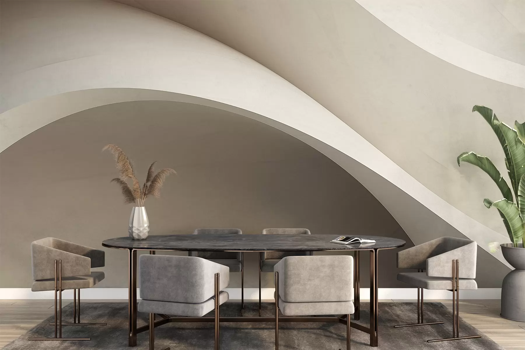 murais de parede abstração, ondas, curvas suaves, bege, suave, linhas, moderno w04217v1