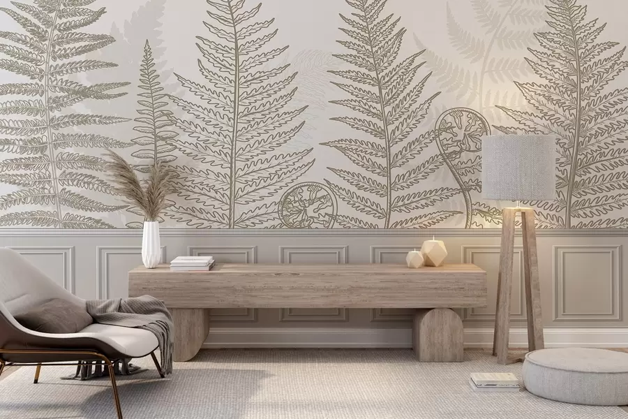 murais de parede folhas, plantas, feto, luz, botânico, gráfico w04239v2