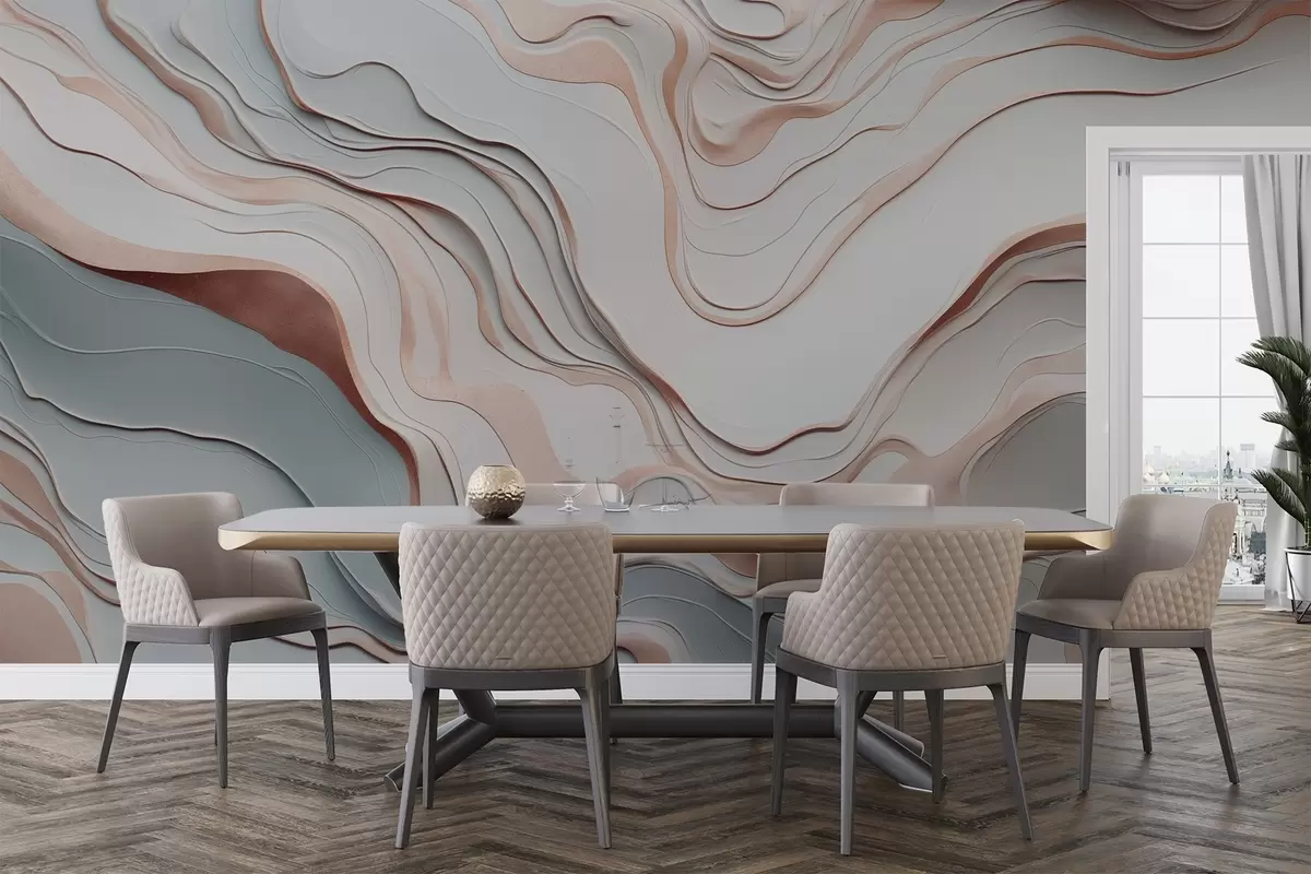 murais de parede camadas, ondas, abstração, rosa, cinzento, formas suaves, w04255v1