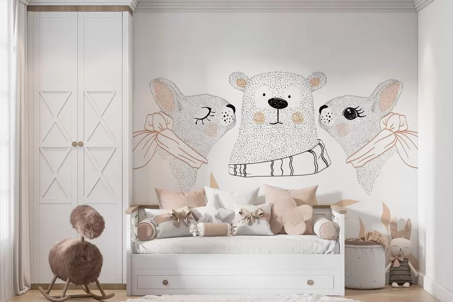 murais de parede Animais engraçados, lebres e uma cria de urso w04269