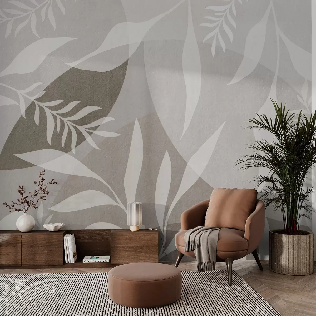 murais de parede Silhuetas de ramos sobre um fundo de círculos abstractos w04270v1