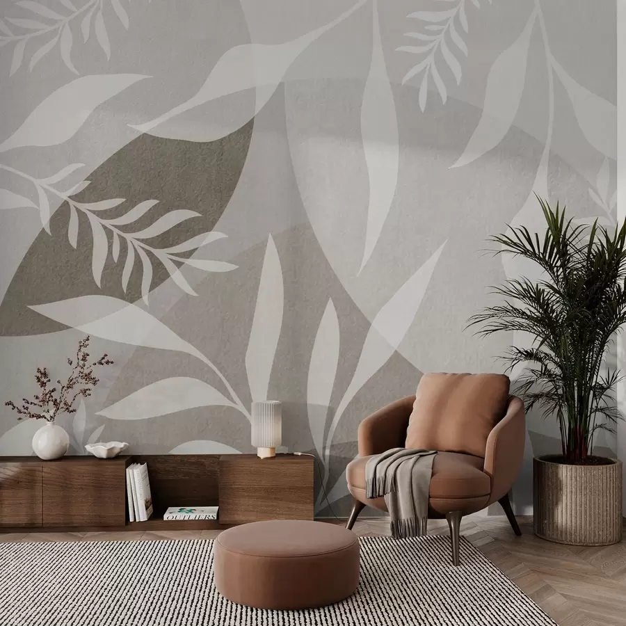 murais de parede Silhuetas de ramos sobre um fundo de círculos abstractos w04270v1