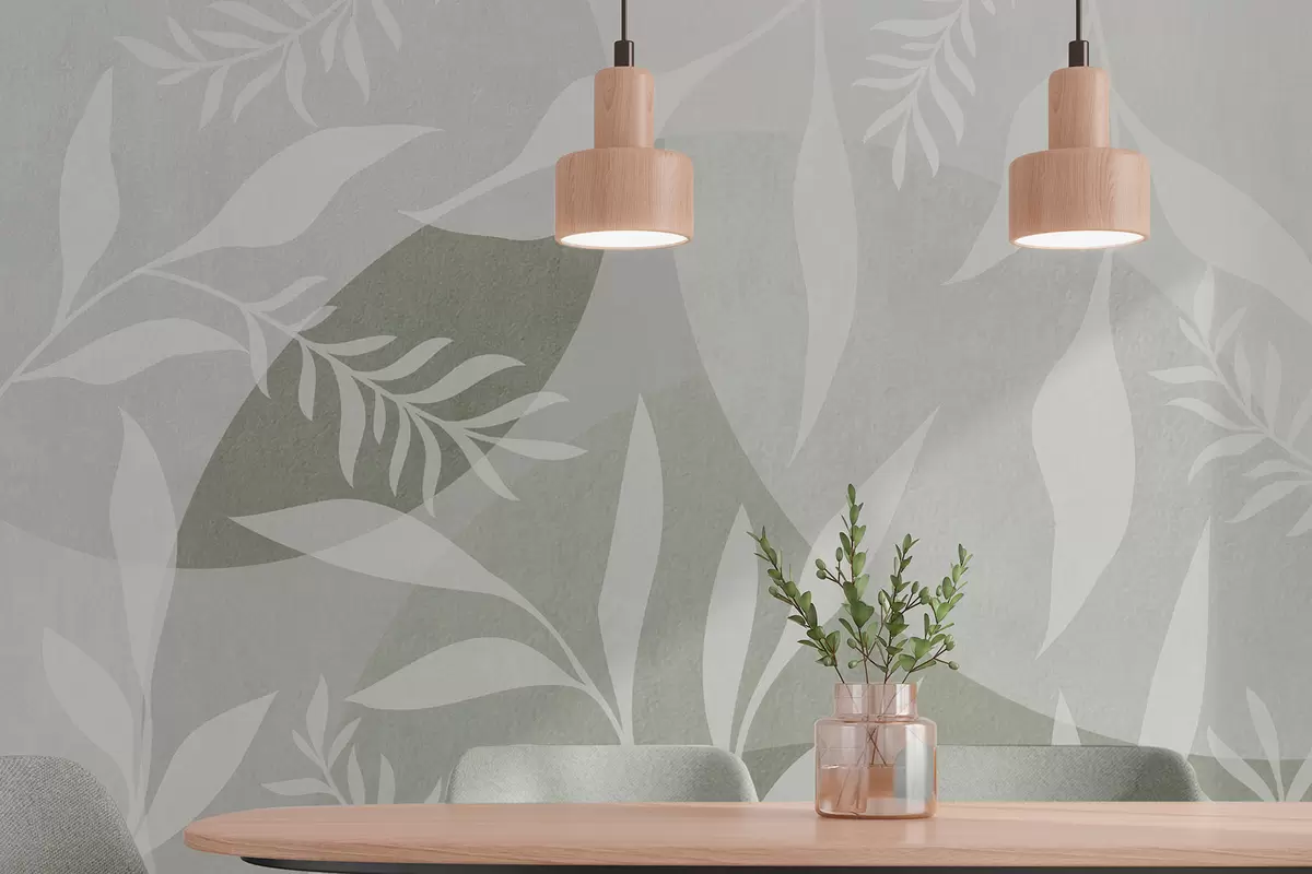 murais de parede Silhuetas de ramos sobre um fundo de círculos abstractos, tons de verde w04270v2