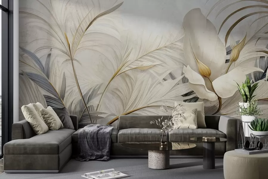 murais de parede Plantas tropicais num muro de betão w04249