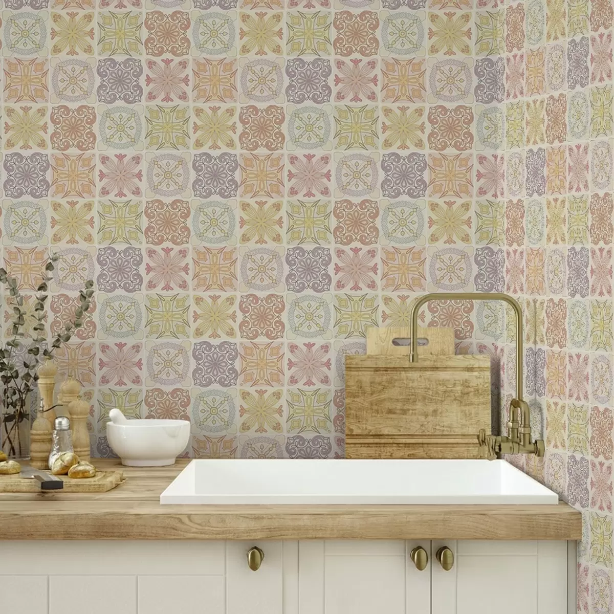 Papel de parede Ornamentos de azulejos geométricos coloridos a00284