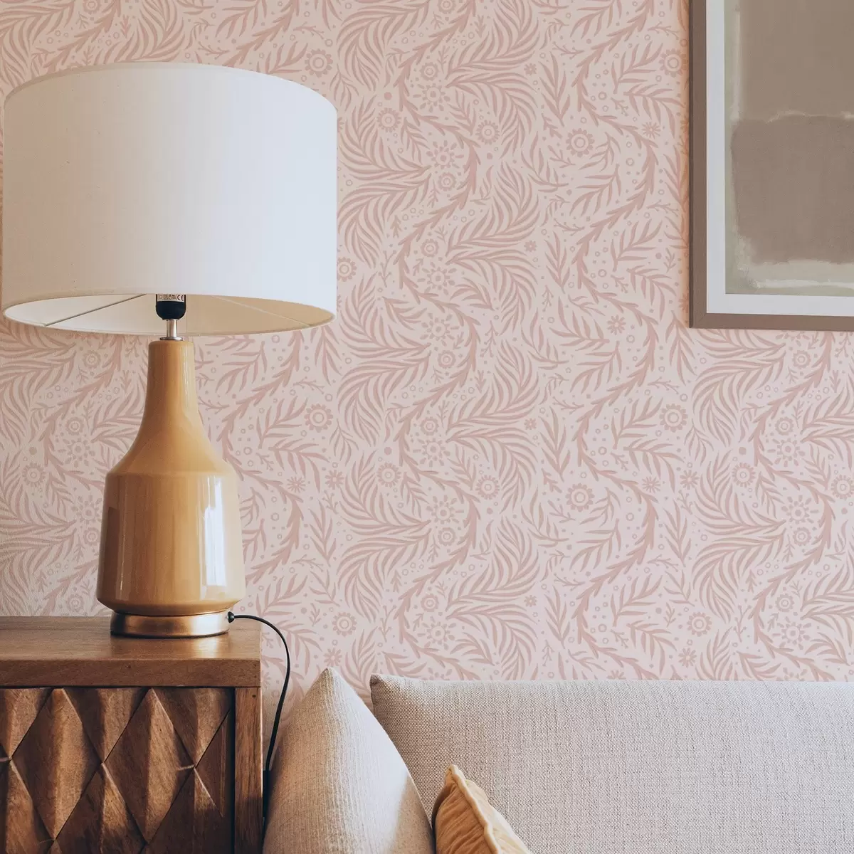 Papel de parede Elementos florais cor-de-rosa pálido sobre um fundo cor-de-rosa a00290