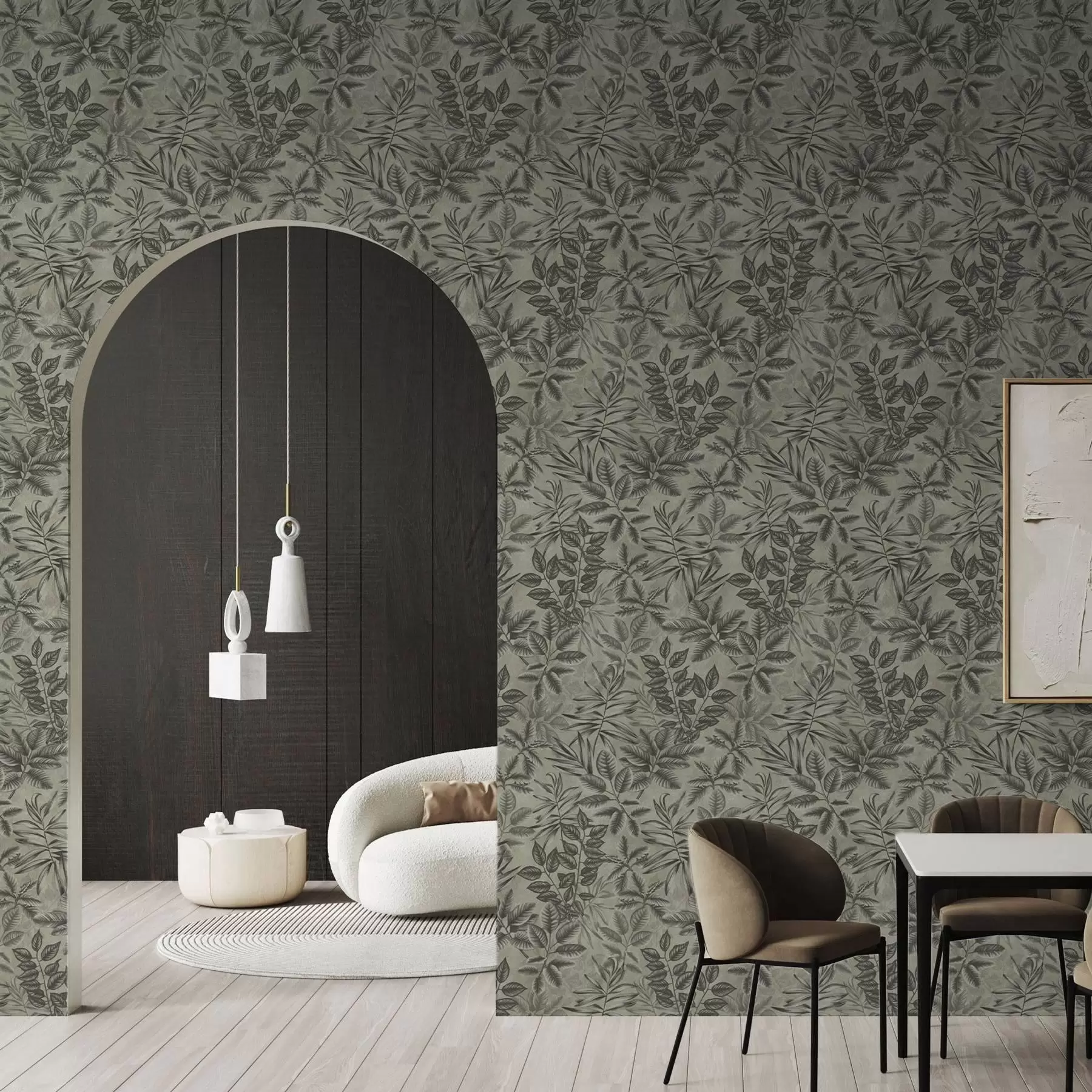 murais de parede Folhas tropicais cinzentas de várias formas sobre um fundo vintage a00297