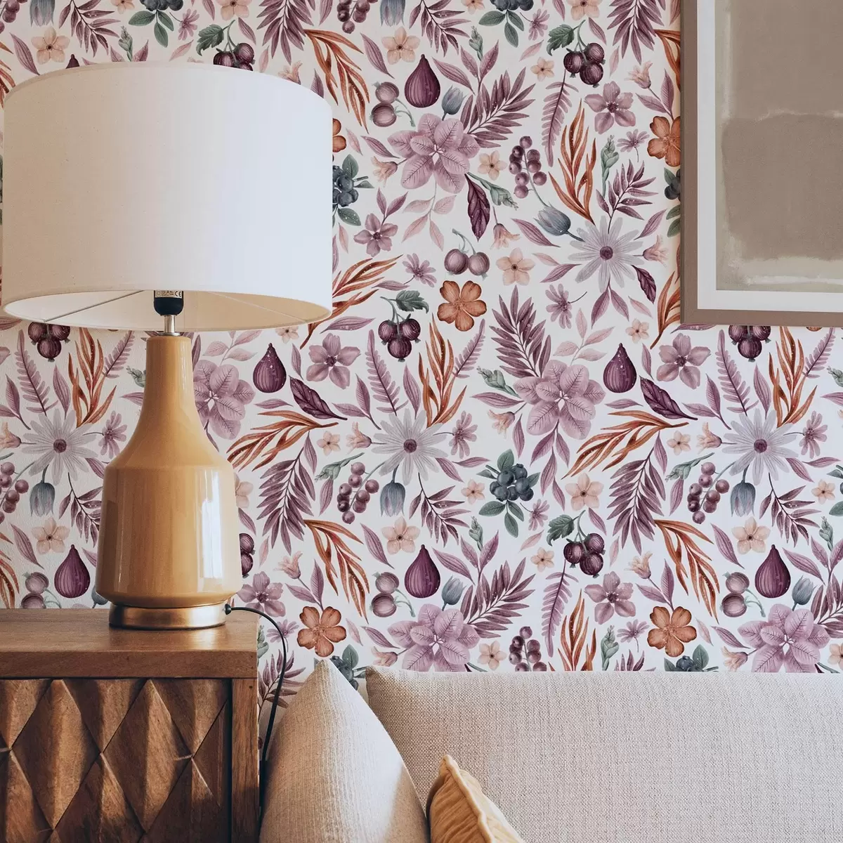 Papel de parede Bagas, flores e folhas brilhantes em estilo aguarela a00298