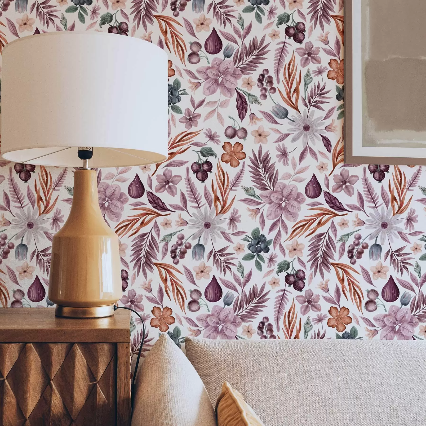 murais de parede Bagas, flores e folhas brilhantes em estilo aguarela a00298