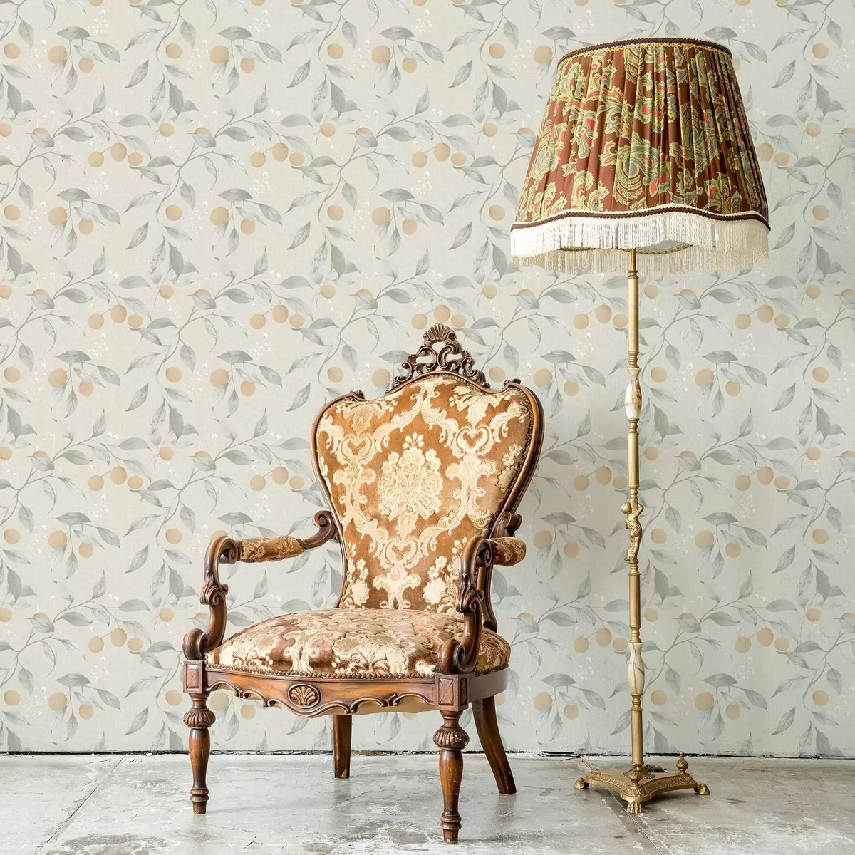 Papel de parede Ramos claros com bagas cor de laranja a00344