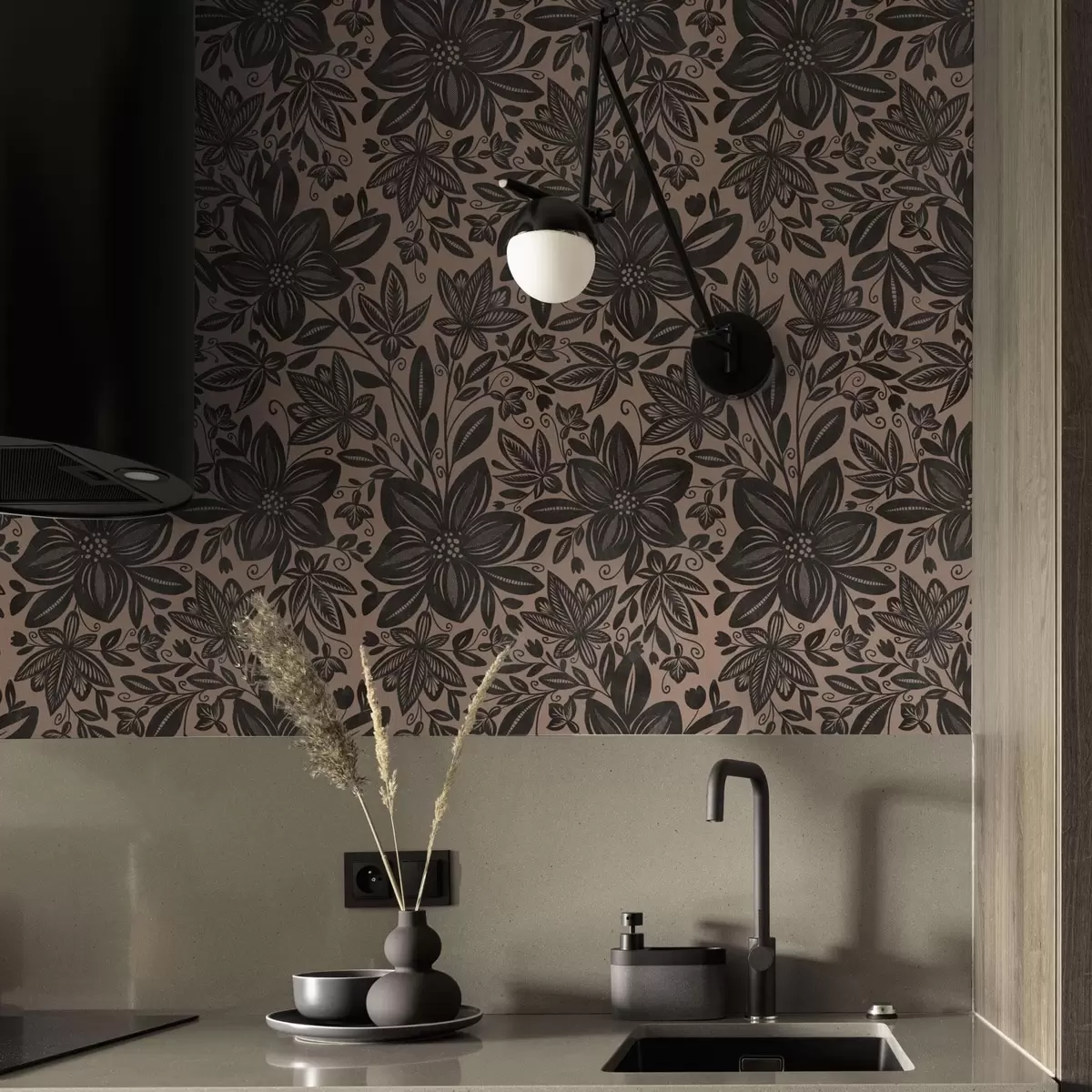 Papel de parede Padrão floral étnico preto e cor-de-rosa e padrão floral étnico cor-de-rosa a00351