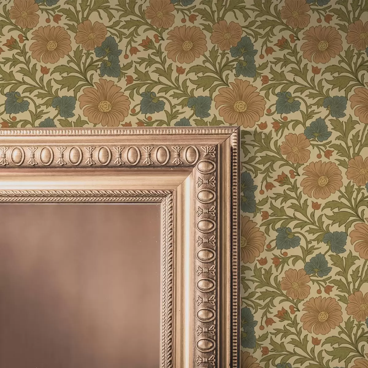 Papel de parede Flores cor de laranja com folhas em estilo Art Nouveau a00409