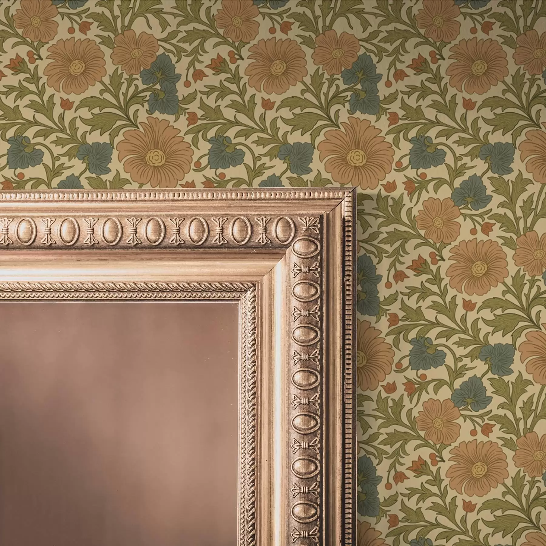 murais de parede Flores cor de laranja com folhas em estilo Art Nouveau a00409