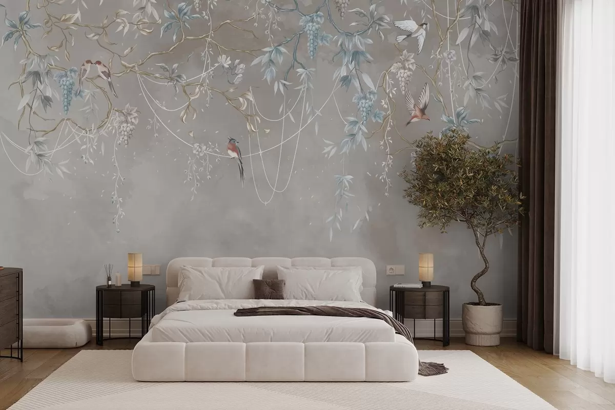 murais de parede O mesmo tema, mas com uvas azuis w04302v1