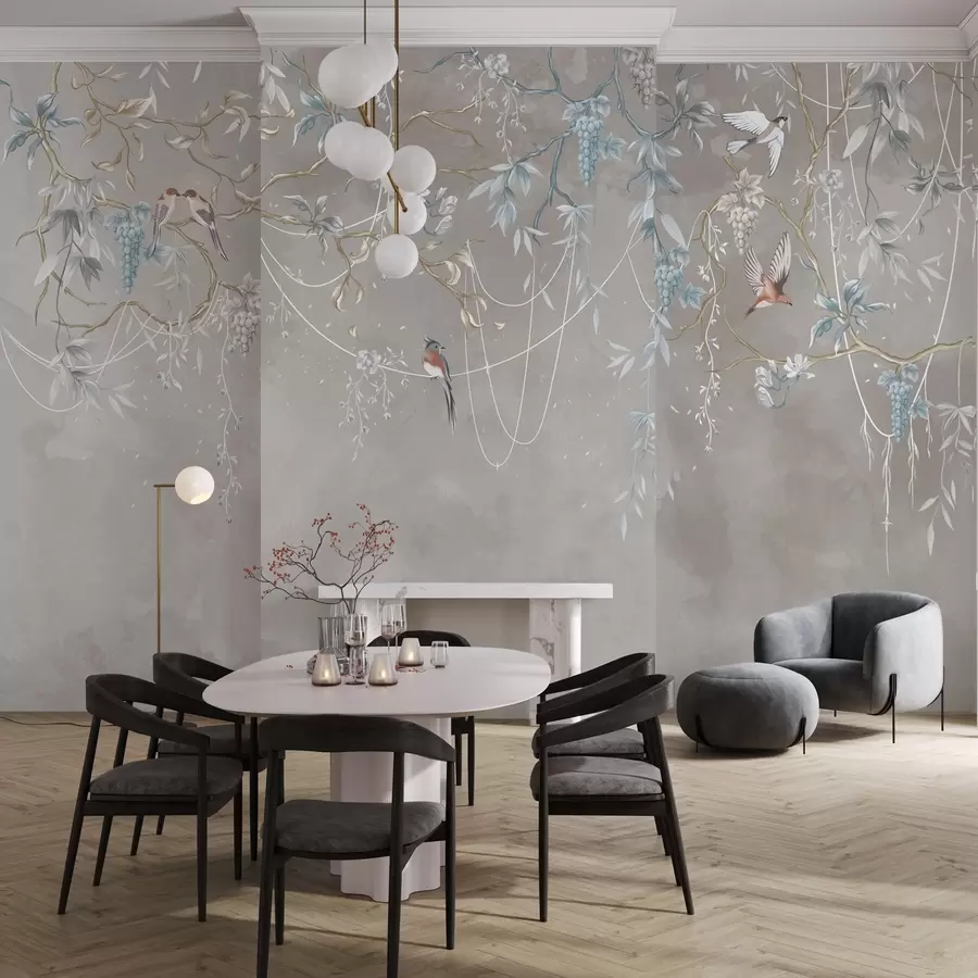 murais de parede O mesmo tema, mas com uvas azuis w04302v1