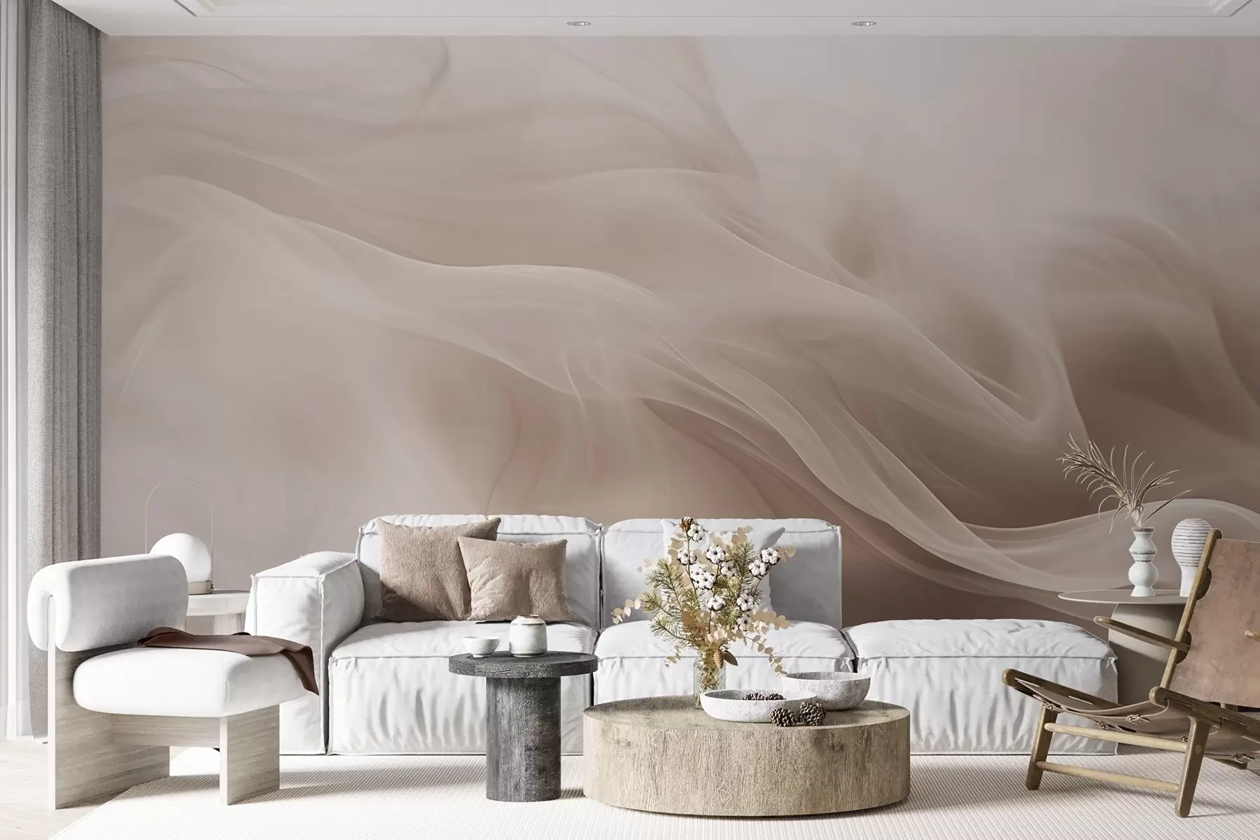 murais de parede Ondas esfumadas bege suaves em estilo abstrato w09273v1