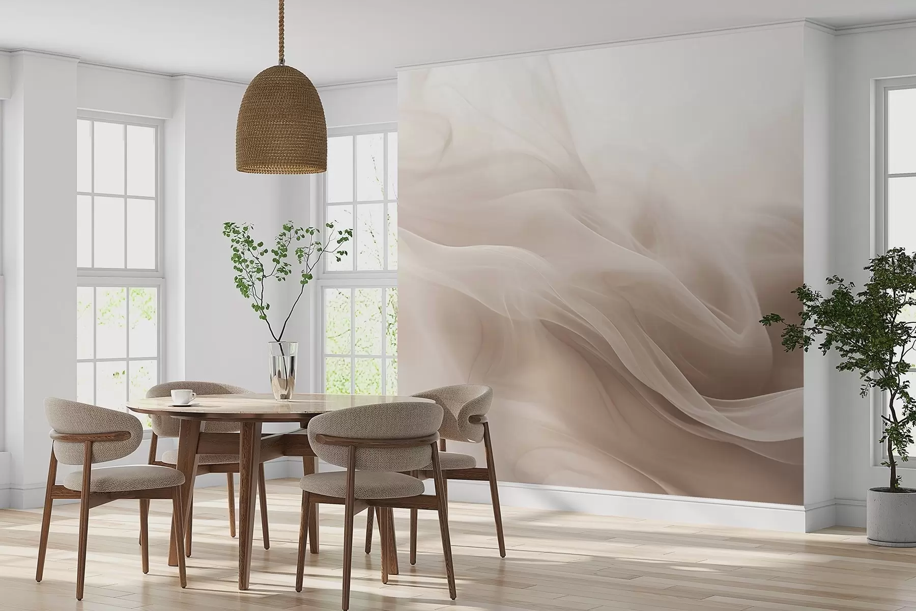 murais de parede Ondas esfumadas bege suaves em estilo abstrato w09273v1