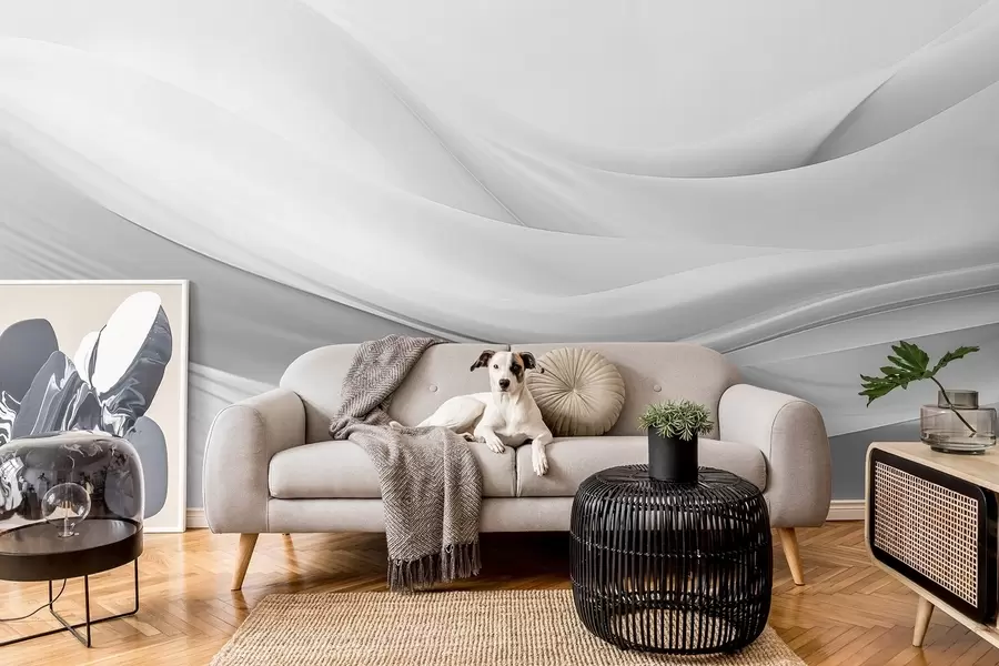 murais de parede Ondas em tecido cinzento num estilo abstrato minimalista w09279v1