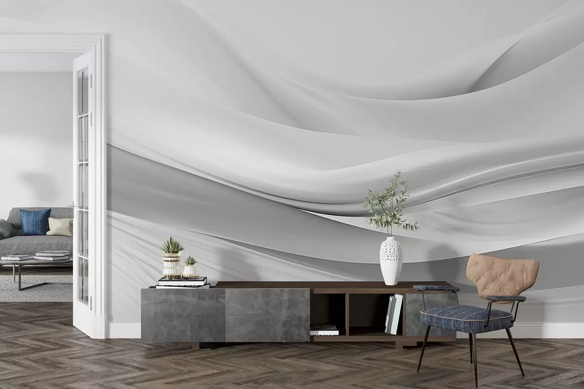 murais de parede Ondas em tecido cinzento num estilo abstrato minimalista w09279v1