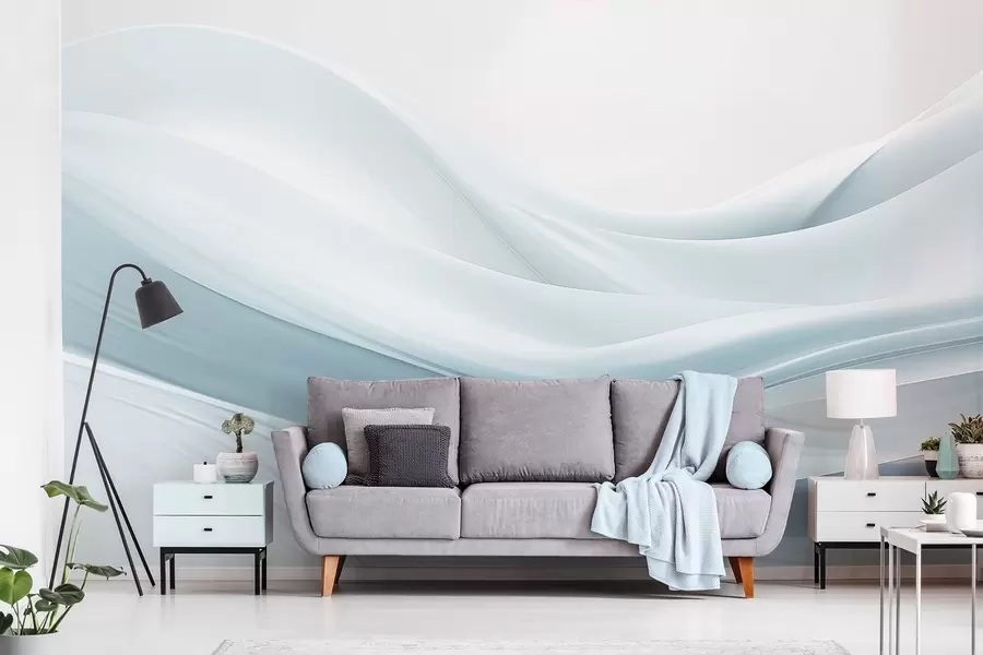 murais de parede Ondas de tecido azul em estilo abstrato minimalista w09279v2