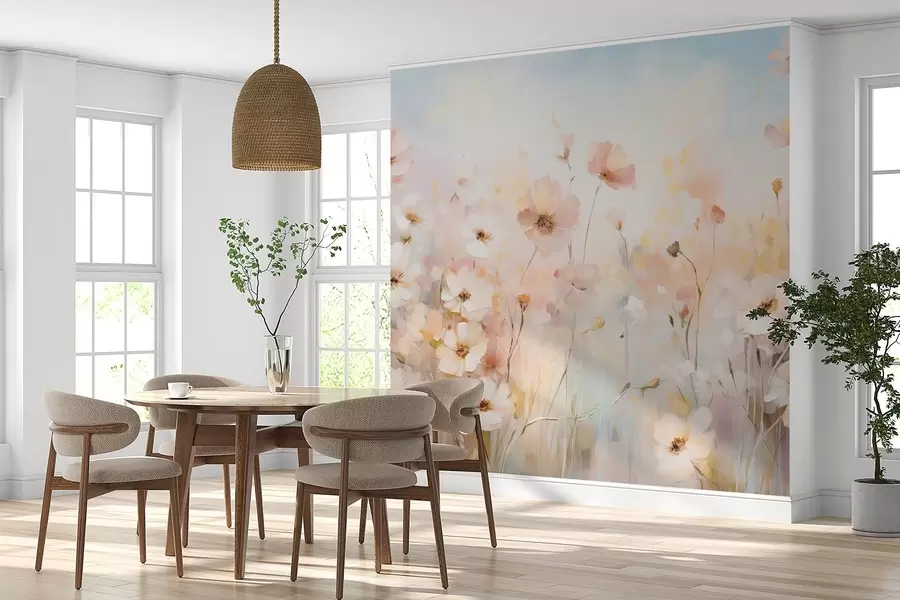 murais de parede Flores silvestres em tons pastel em estilo aguarela w09280